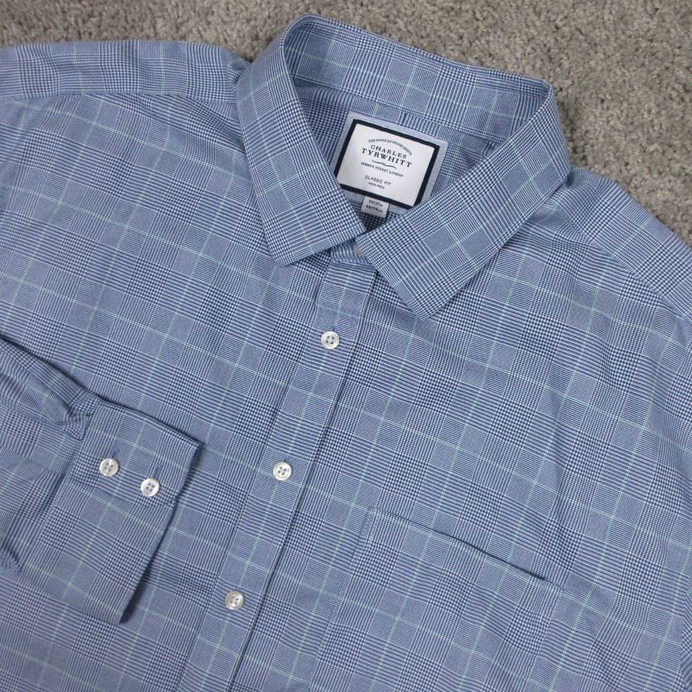 Charles Tyrwhitt Shirt Mens 3XL 19 37 Blue Plaid Classic Fit Dress Button Up